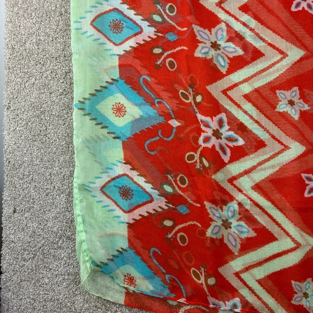 Womens Square Scarf Red Floral Chevron Geometric Sheer Boho Festival 36